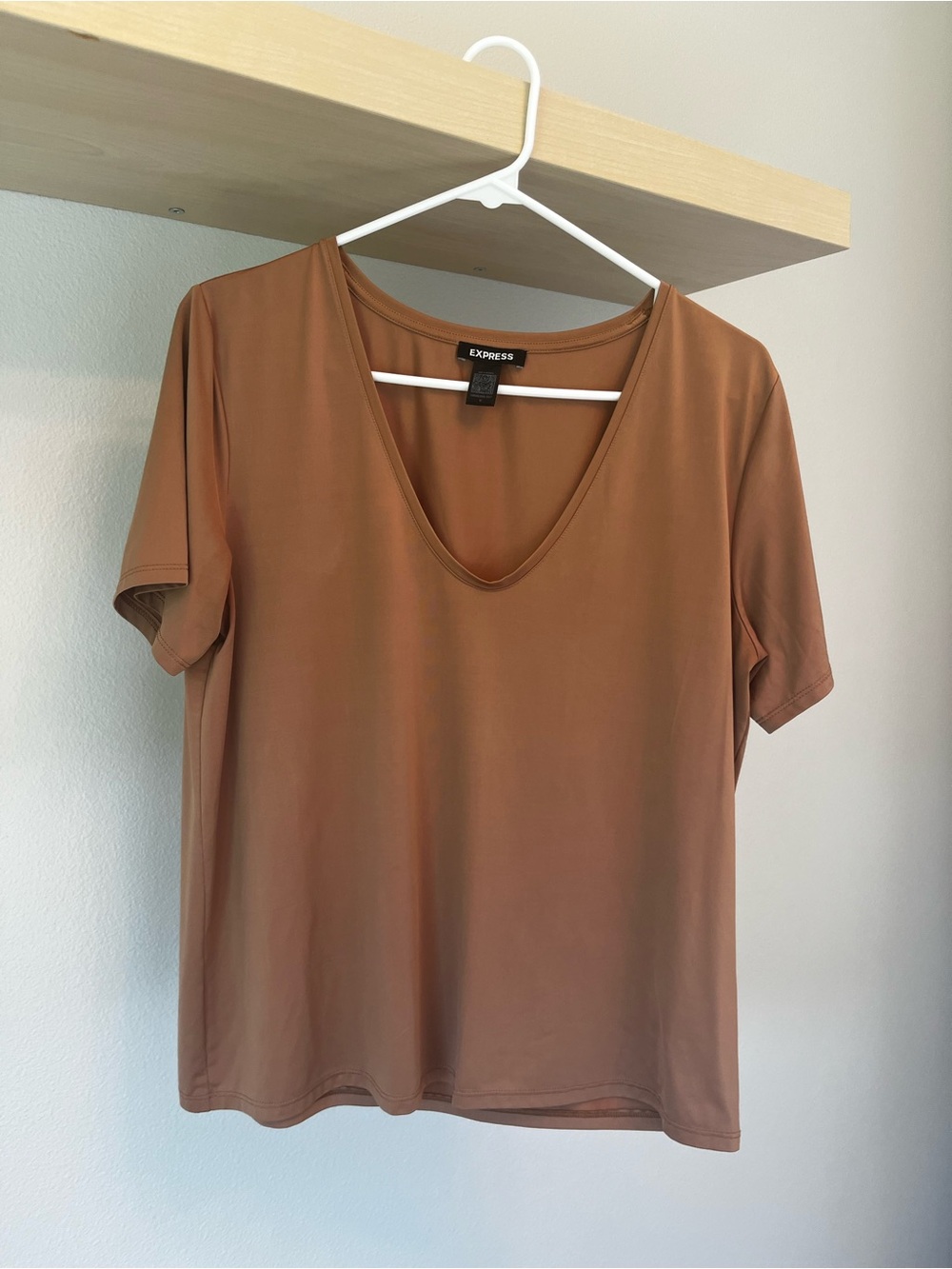 Express Rust Short Sleeve V-Neck Tee